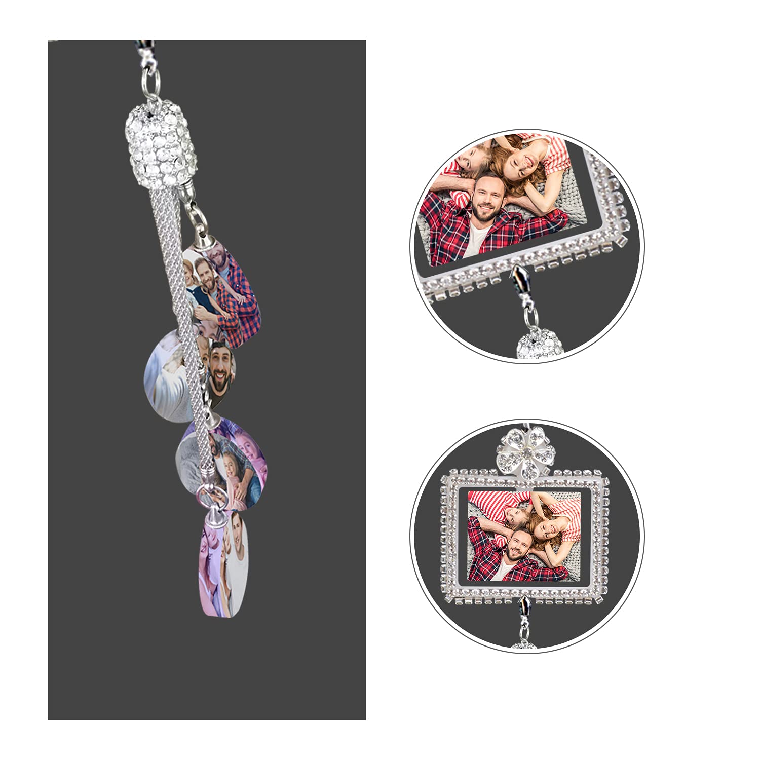 Ciondolo Portafoto In Cristallo Personalizzato Per Specchietto Auto - Forme: Cubo, Cuore, Girandola - Regalo Unico Per Lui E Lei