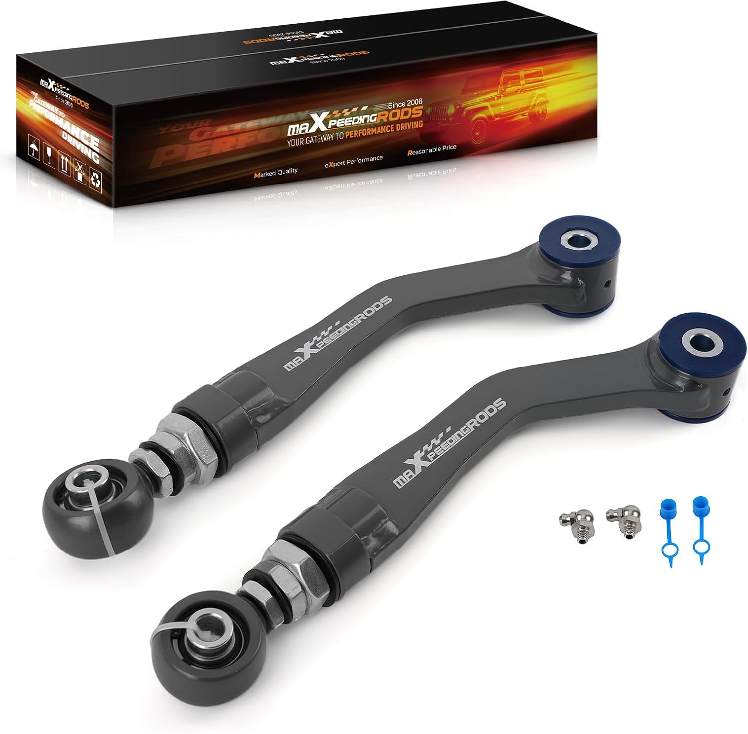 maXpeedingrods Rear Camber Arms +/-3° for Chrysler 300 (LX/LD) 2005-2023, Adjustable Rear Upper Control Arms with Poly Bushings & Grease Zerk Fittings