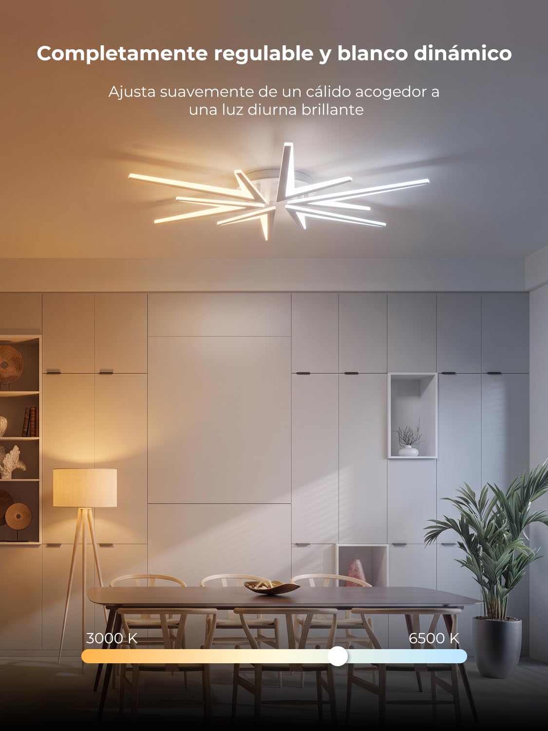 Lámpara Techo Salón Led Regulable con Mando a Distancia, 92cm Plafon Led Techo, Luces de Techo 72w LED 6800lm, Blanco