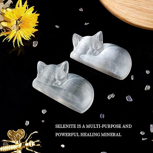 Miniatura 10 de Runyangshi Lobos de cristal de selenita natural, piedra curativa, energía exquisita, adornos tallados, masaje curativo espiritual, protección de