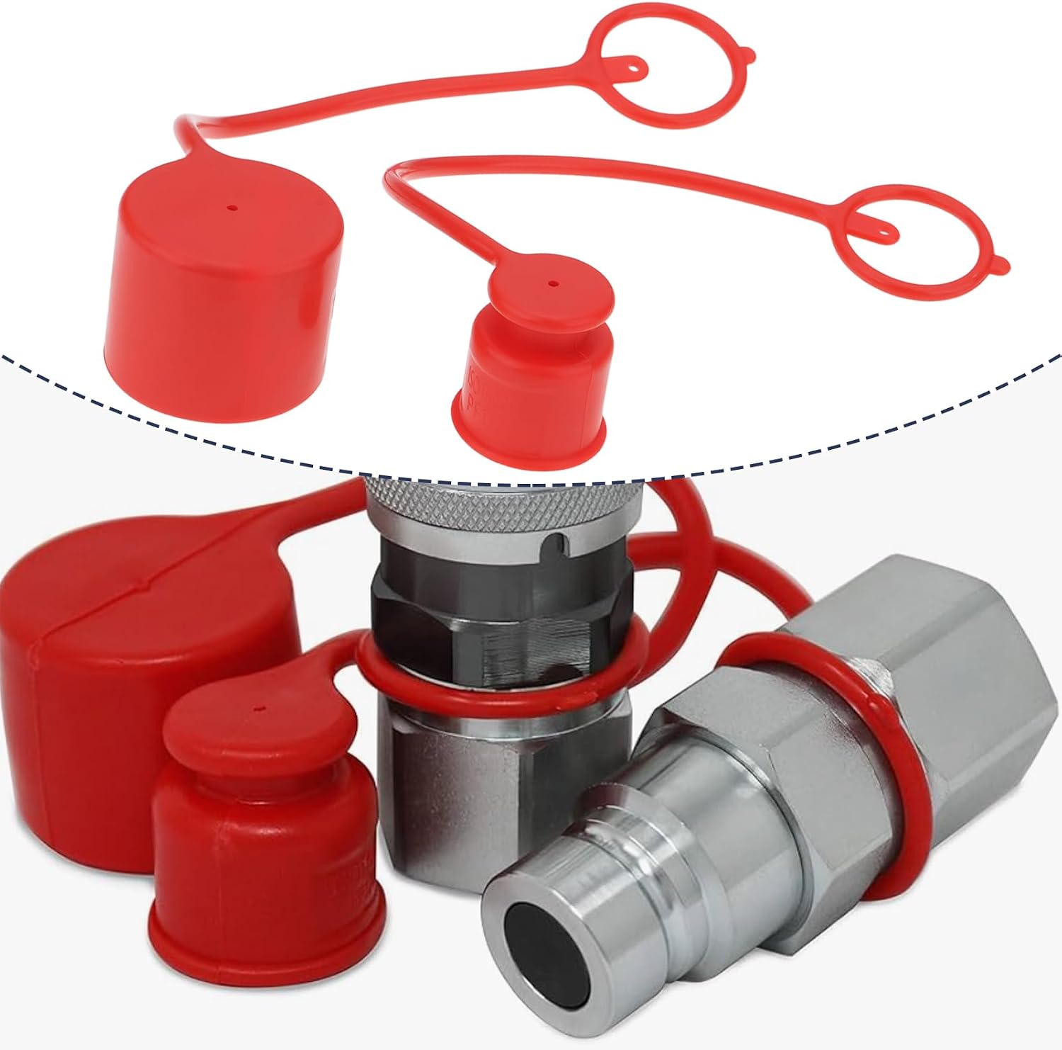 2 Sets 1/2" Hydraulic Quick Coupler Rubber Dust Caps Male & Female Silicone for Flat Face Couplers Skid Steer