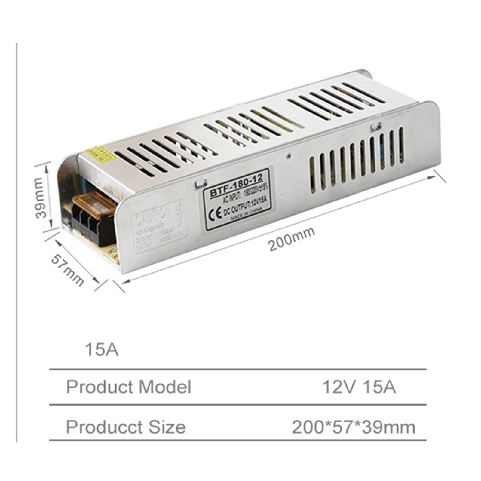 Fuente de alimentación LED DC12V, transformador de interruptor 15A 16.5A 20A 30A, adaptador de tira de luz LED WS2811/WS2815,(180/220 to 12v20a)