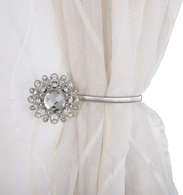 限定！DJGACSI 磁気カーテンバックル弾性カーテンストラップ非穴あき窓装飾結合ロープ(Silver)