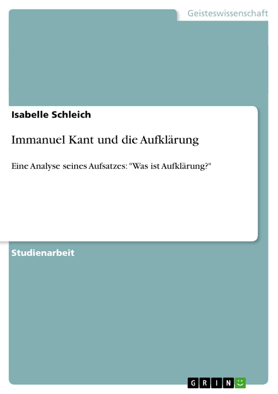 Amazon.com: Immanuel Kant und die Aufklärung: Eine Analyse seines