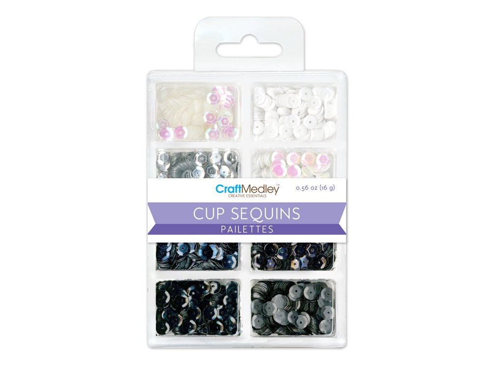 Multicraft Imports Black & White Classic Craft Medley Gc457a Cup Sequins, 7Mm, 16G, 8 Colors, Black And White
