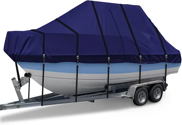 900D T Top Boat Cover -Heavy Duty Waterproof Trailerable Center Console Boat Cover fits for 24-26' Long, Beam Width Up to 112", Navy