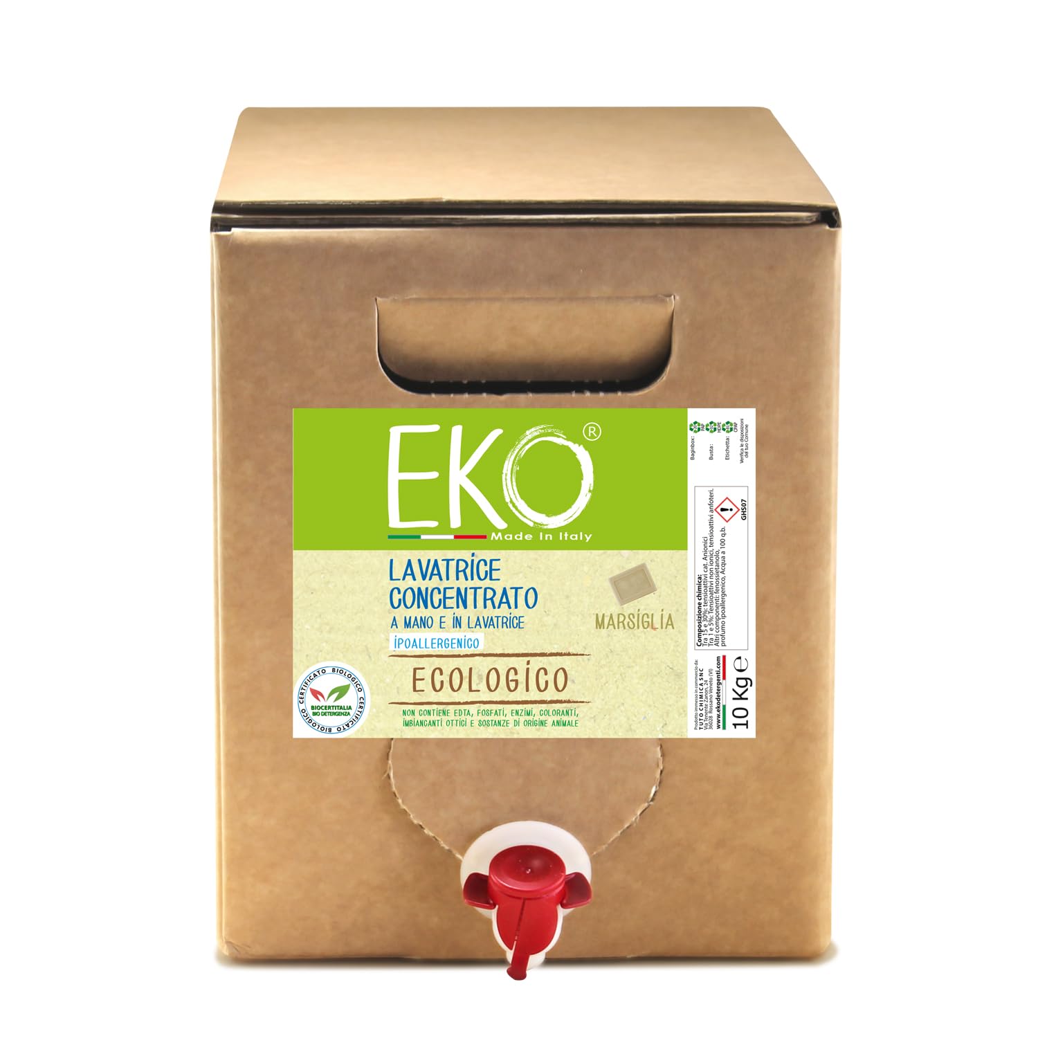 Eko Detersivo Lavatrice liquido alla Spina 10Kg, Profumo Marsiglia - Bag in Box - Ecologico Concentrato