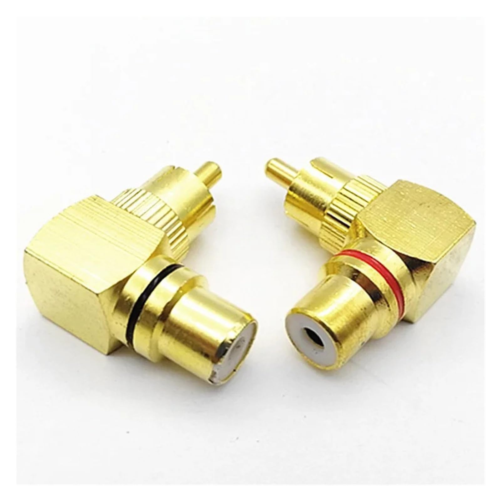 2 szt. 90 stopni RCA męski na żeński pozłacany adapter, prawy kąt mosiężny do wzmacniacza subwoofera audio wideo (czerwony + czarny)