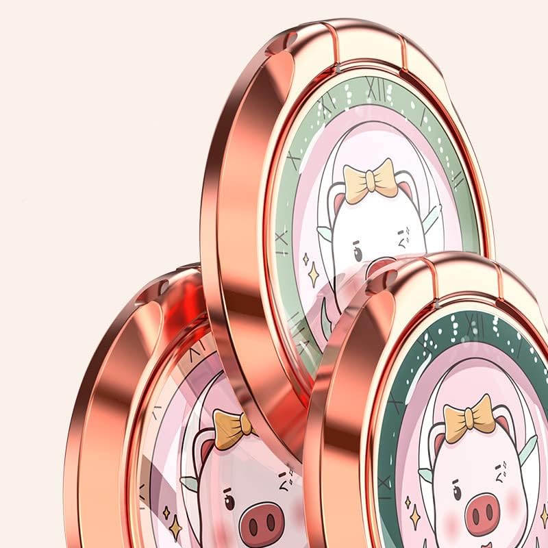 Miniatura 7 de Lindo cerdo de dibujos animados con patrón de reloj retro para teléfono celular, soporte de hebilla de anillo de dedo, soporte compatible con varios