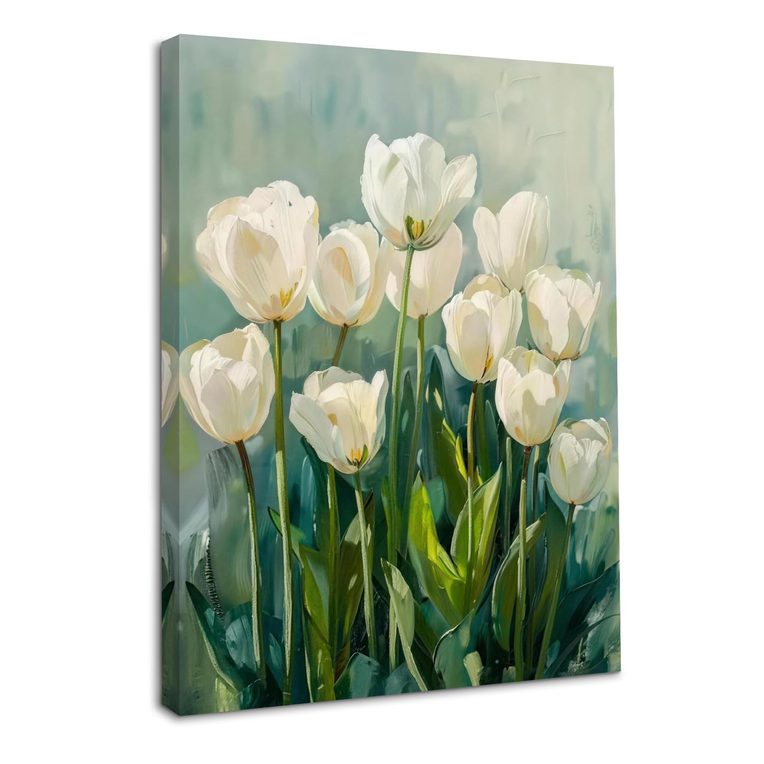 Dazzlewall Framed Vintage White Tulip Wall Art Decor, Botanical Floral Artwork Pictures for Bedroom Living Room Decor 12x16 in