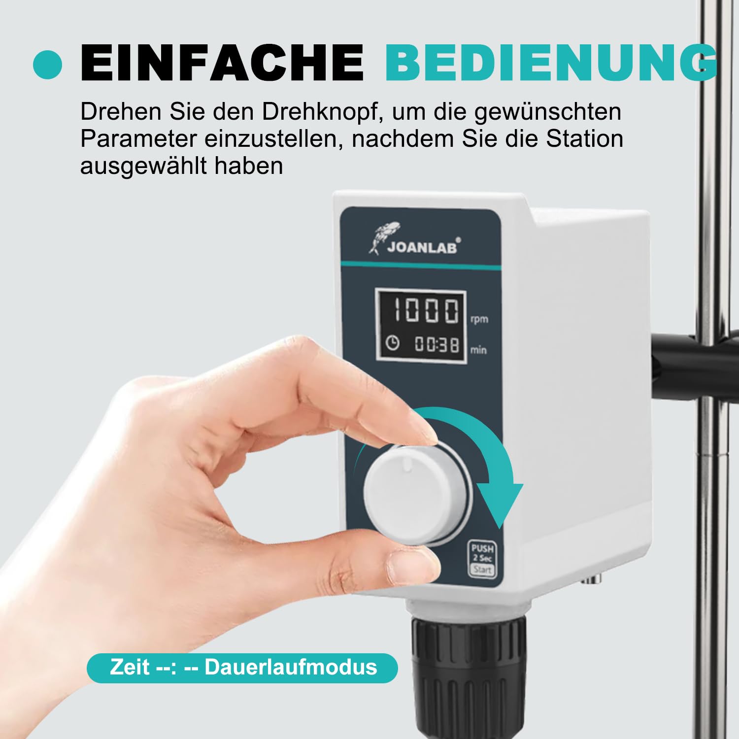 JOANLAB Laborrührwerk Overhead Stirrer, 50W Laborrührer mit Rührblatt & Edelstahl-Ständer, Verstellbare Geschwindigkeit 100-1500 U/min, Timer 1min-24h, für max. 20L & 20000 mPas
