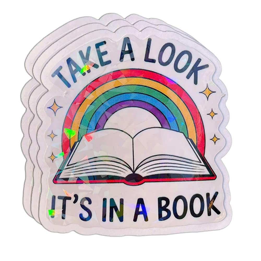 (3Pcs) Take A Look It's in A Book Reading Rainbow Holographic Bookish Reading Book Lover Sticker for Kindle Laptop Tumbler Water Bottle Notebook 3