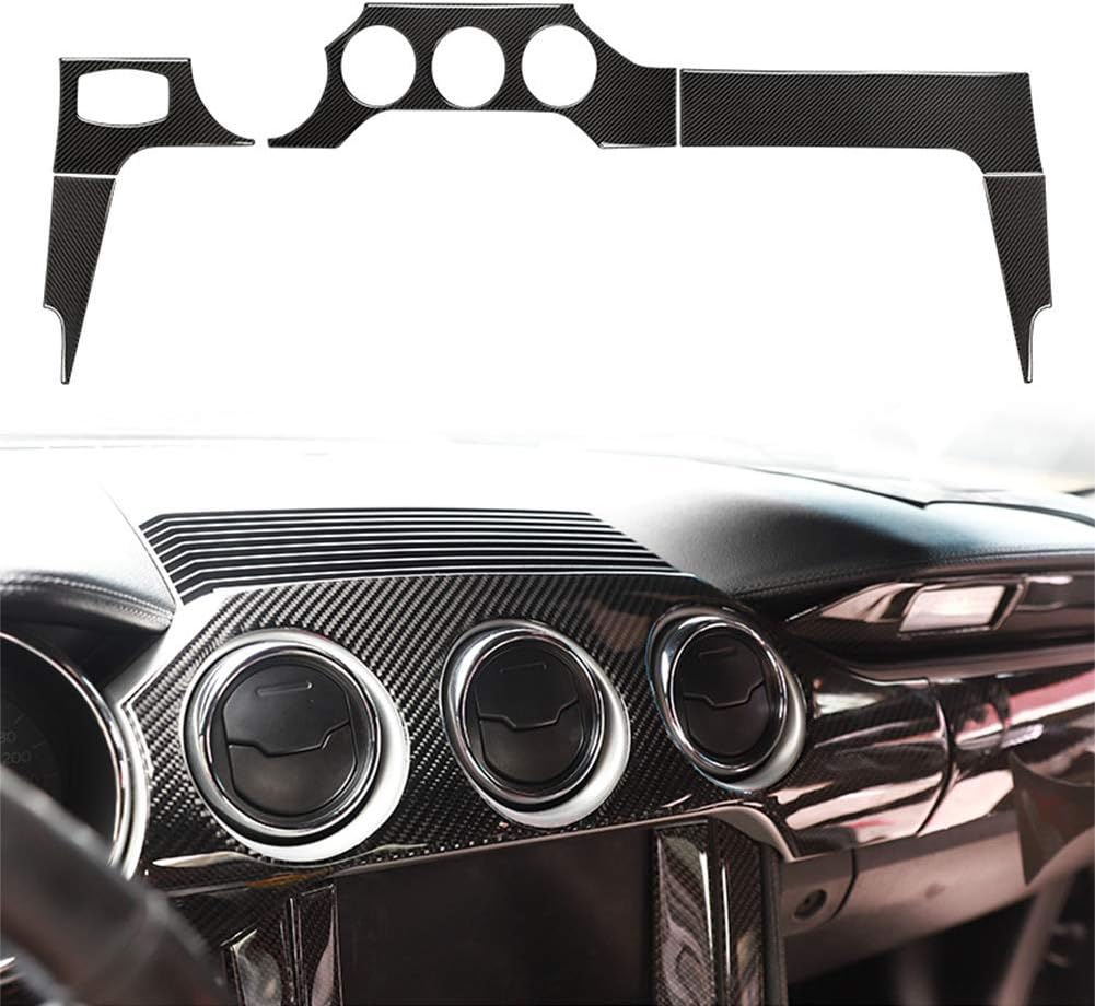 Chcury1 Car Interior Dashboard Panel Cover Trim Front Dash Center Console A/C Vent Cover Trim Decor Guard For Mustang 2015 2016 2017 2018 2019, Real Carbon Fiber