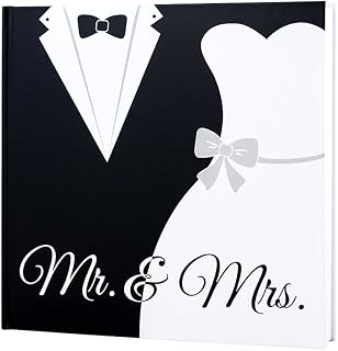Weddix Gästebuch Black & White Hochzeit, Hochzeitsgästebuch schwarz weiß, Brautpaar Mr & Mrs, 104 weiße Seiten, 21,5 x 21,5 cm