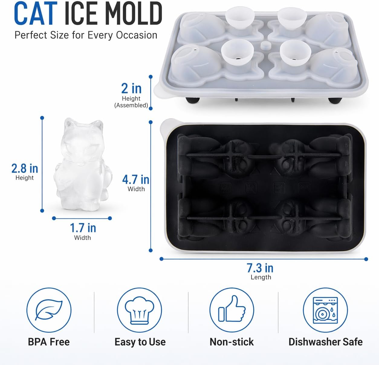 Cat Ice Cube Tray Mold - Cute Fun Ice Molds Gifts for Cat Lovers Women Men