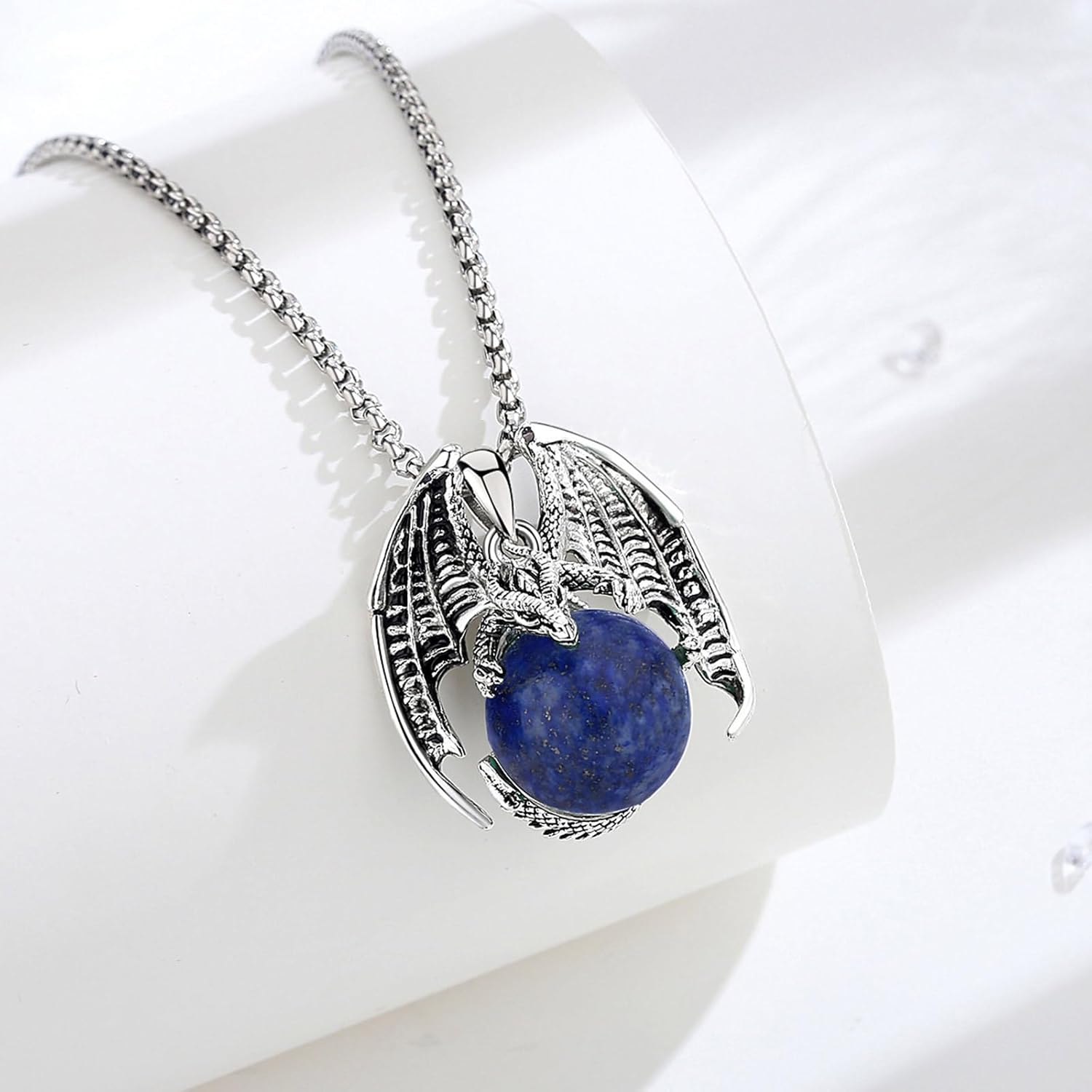 Vito Dragon Necklace for Women Men, Hexagonal Prism Obsidian/Rose Quartz/Lapis Lazuli/Amethyst/Turquoise Healing Crystal Energy Amulet Protection Jewelry Gift, 20"+2" - Image 3