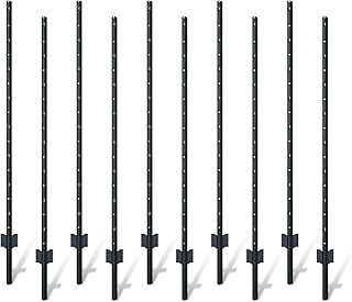 Black PVC Coated Metal Fence Posts for Wire Fence, Pack of 10, No-Dig U Post for Garden, Farm, Yard, and Other Outdoor Settings, Easy Installation (4.8FT)