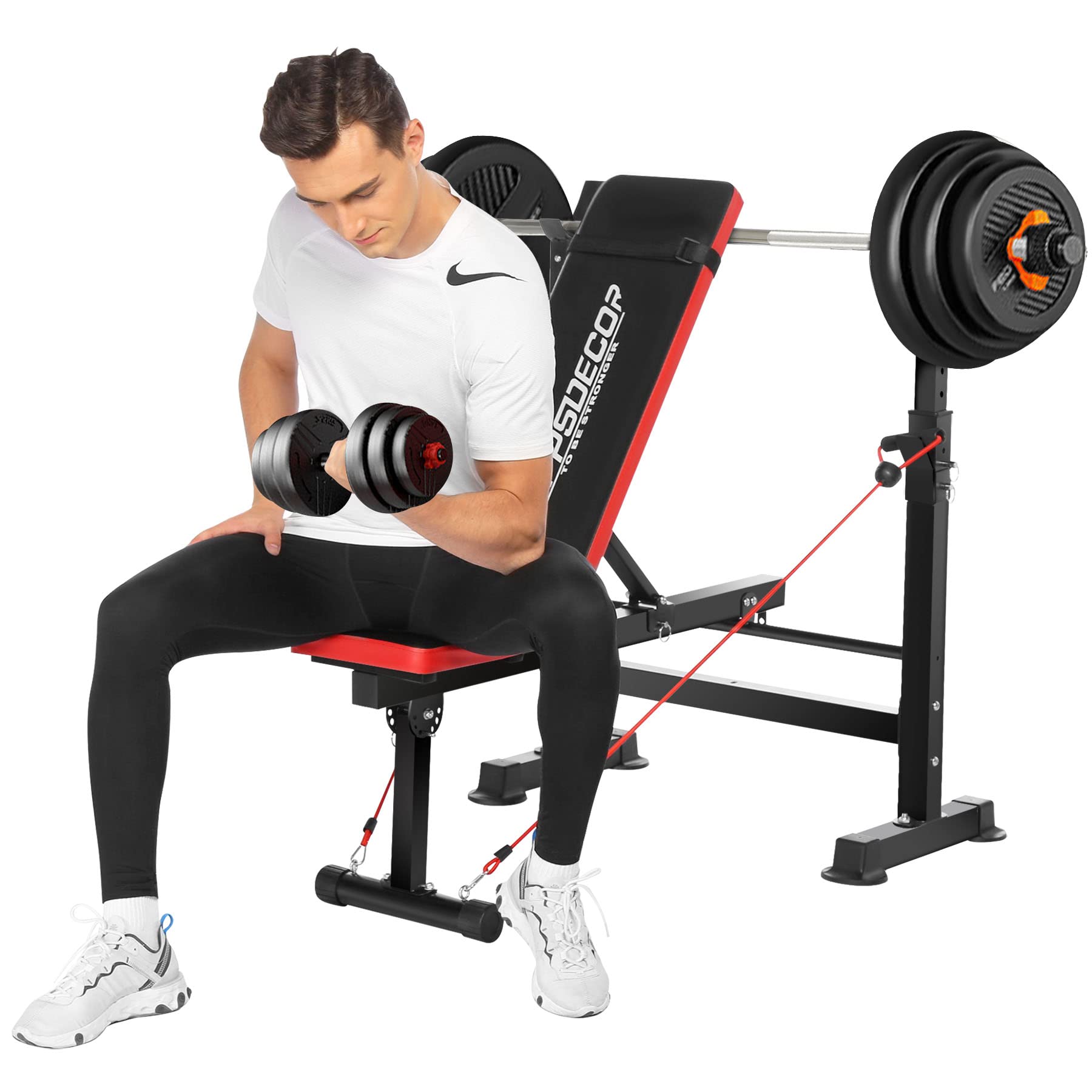 Angotrade 600lbs Adjustable Olympic Weight Bench Set with Squat Rack Foldable Workout Bench Press Set with Preacher Curl & Leg Developer for Full-Body Workout
