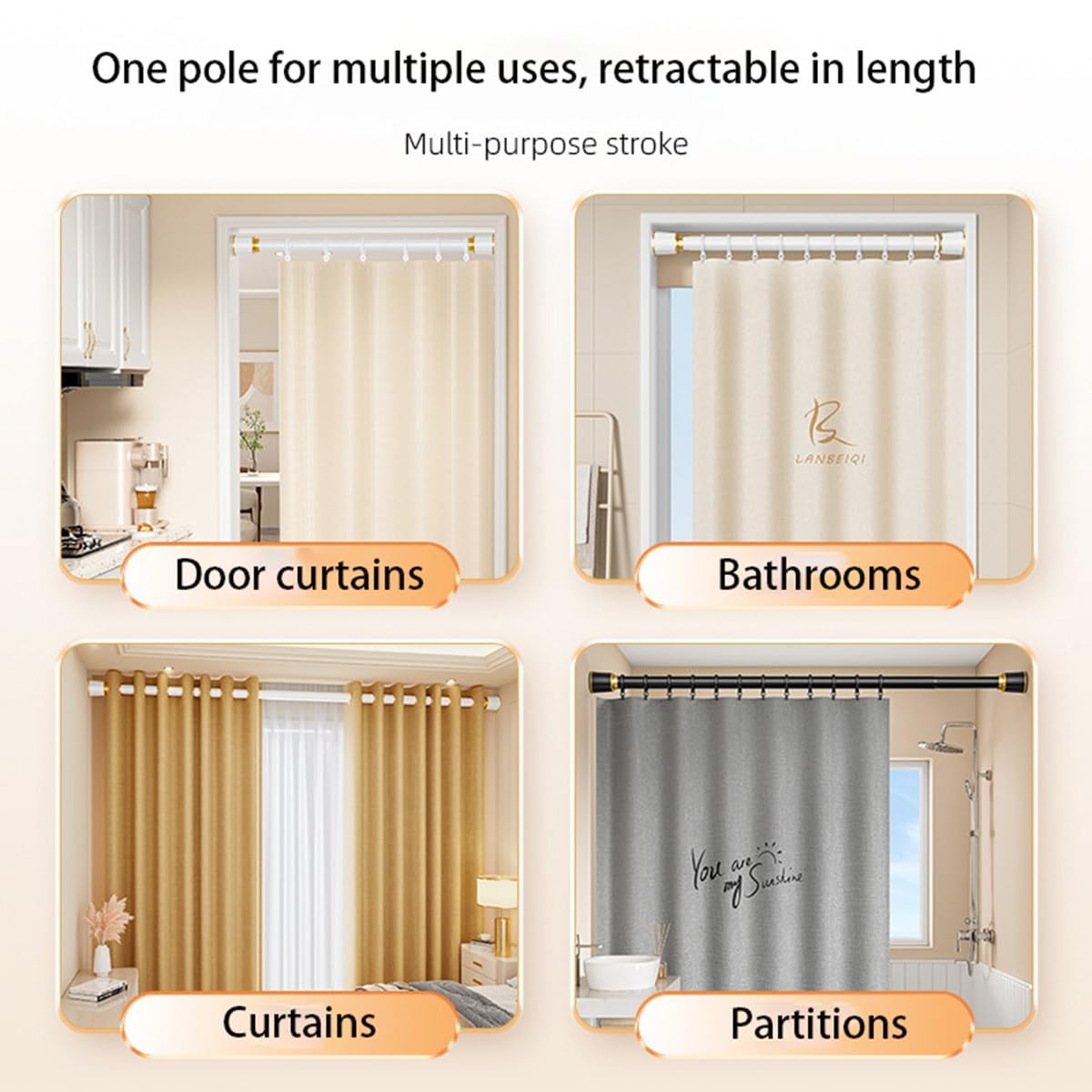 Rideaux télescopiques réglables de 40 à 500 cm, sans perçage, rideaux de douche et de fenêtre, faciles à installer, tringles à rideaux blanches pour salle de bain et cuisine, design économiseur