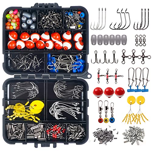 Fishing Accessories Tackle Kit - 286Pcs Fishing Tackle Box Fishing Hooks, Swivel Snap, Sinker Weights, Sinker Slides, Bobber Floats, 3 Way Swivel For Freshwater Saltwater Fishing Equipment #TOP25