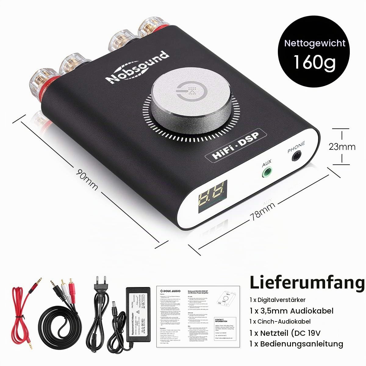 Nobsound NS-20G 200W Audio Verstärker, Mini Digitaler Leistungsverstärker mit Bluetooth 5.0 für HiFi Stereo