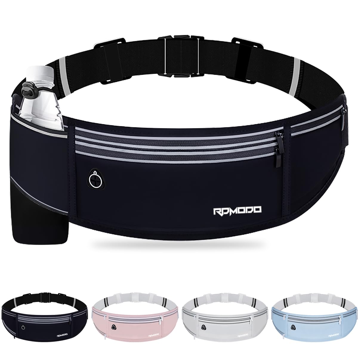 Water Resistant Running Belt with Water Bottle Holder, Black