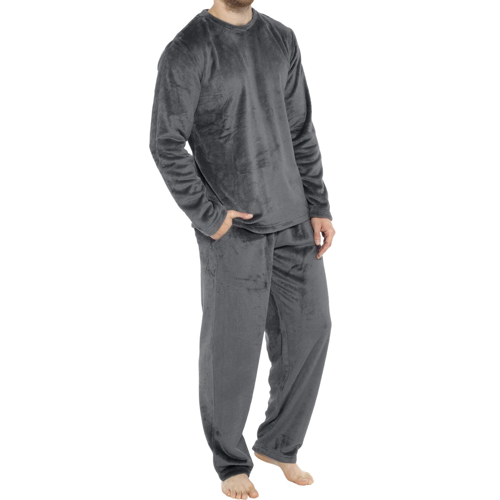 Genérico Conjunto Pijama Largo Algodón Cálido Camisa Pantalones Ocio Servicio Domicilio Dos Piezas Hombre