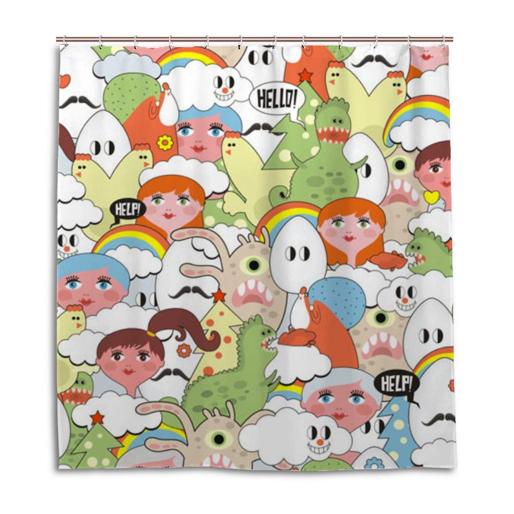 Rideau de douche imperméable en tissu à motif de créatures étranges de 180x180 cm