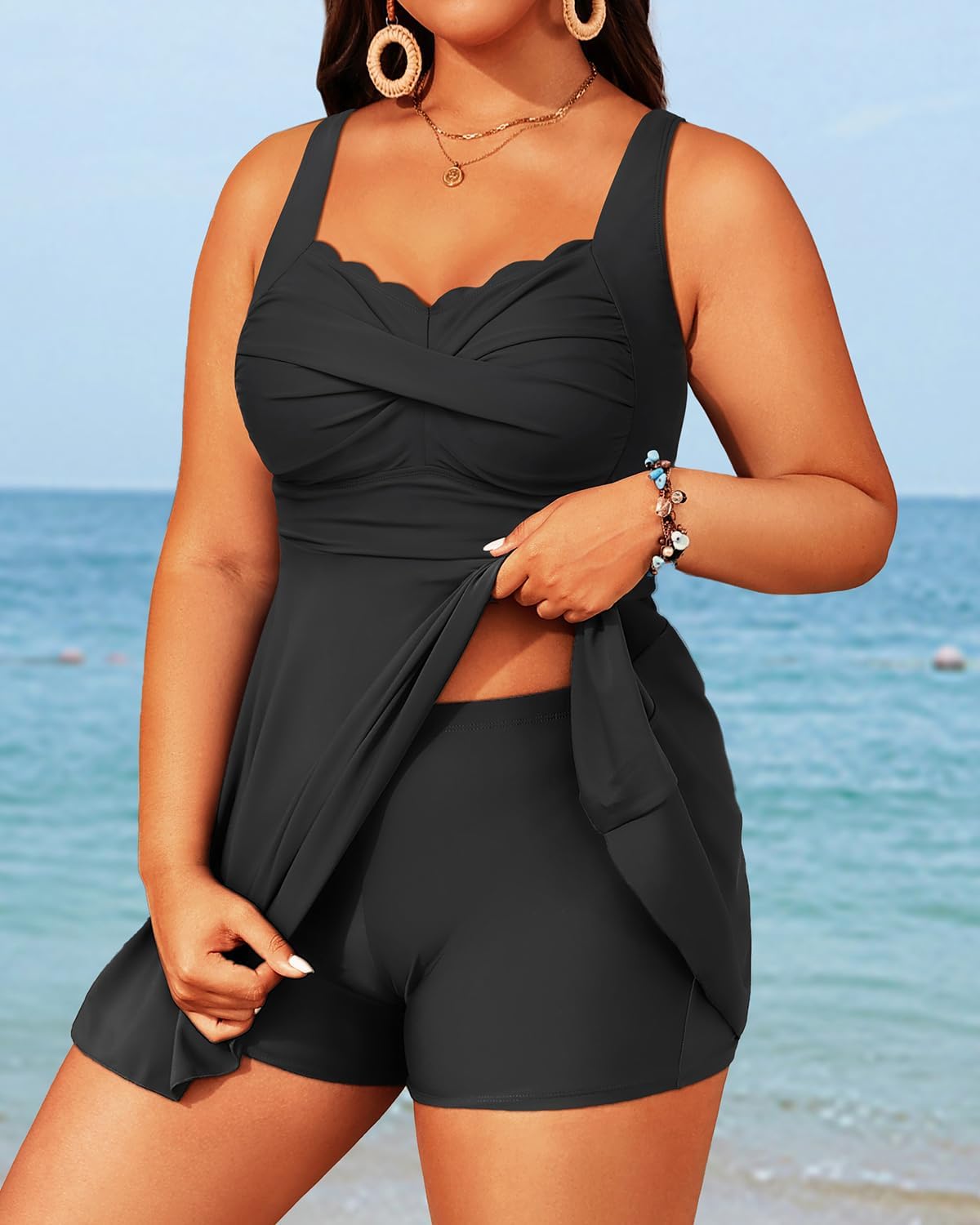 Aqua Eve Plus Size Swim Dress - Two Piece Tankini Tummy Control Bathing Suit with Shorts 2025 Swimsuit - Image 3