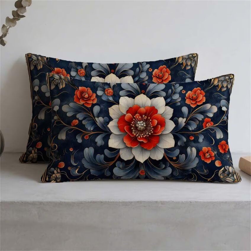Housse de coussin bohémie en lin haut de gamme avec impression double face fleur