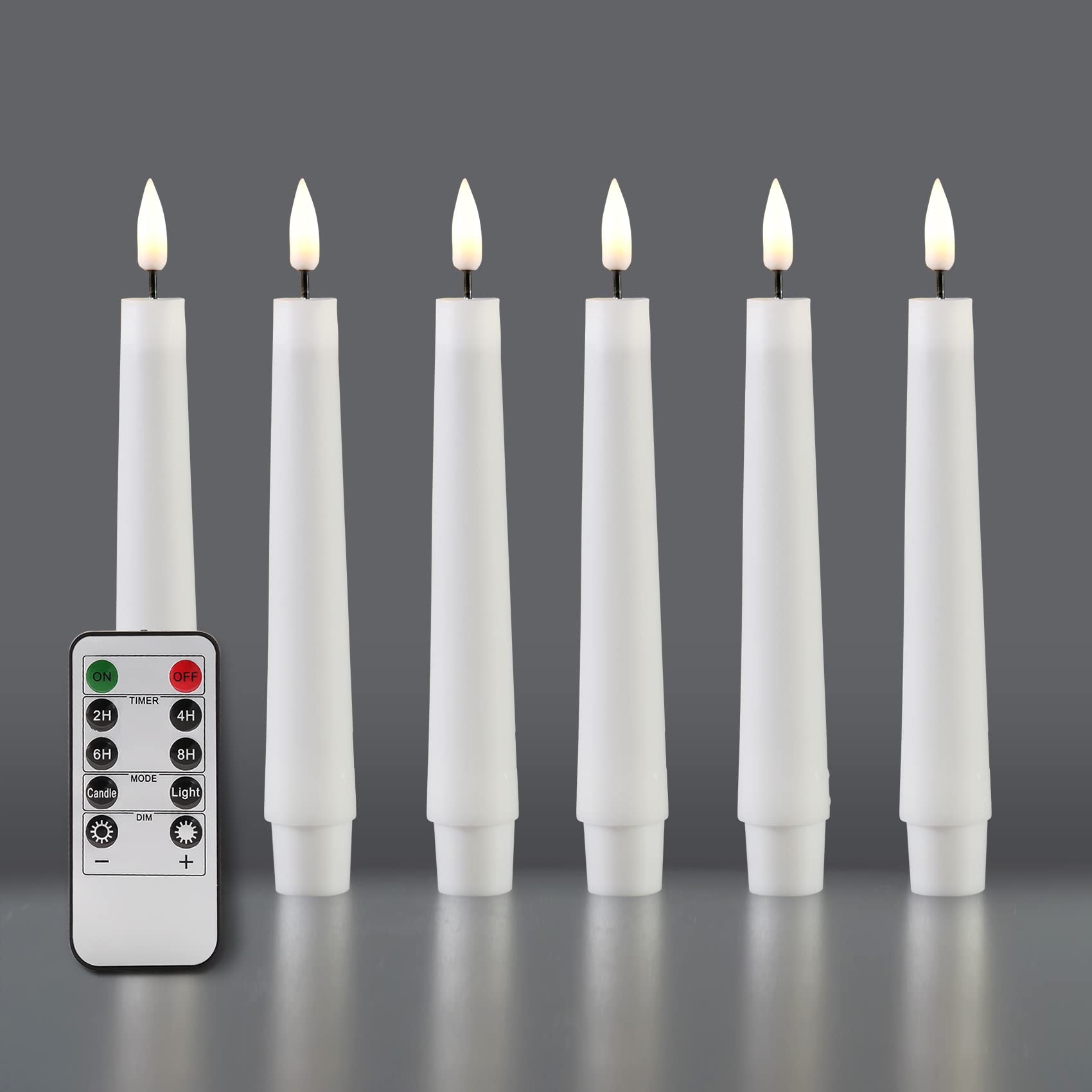 Eywamage White Short Flameless Taper Candles with Remote Timer, Flickering LED Wax Battery Candlesticks Set of 6
