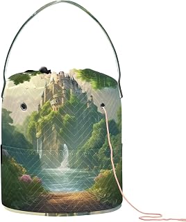 YETTASBIN Fairy House Yarn Storage Bag, Large Crochet Knitting Bag Organizer Portable Drawstring Tote for Crocheting Projects, Hold Skeins Balls, Yarn Needles Accessories - Gift for Knitters