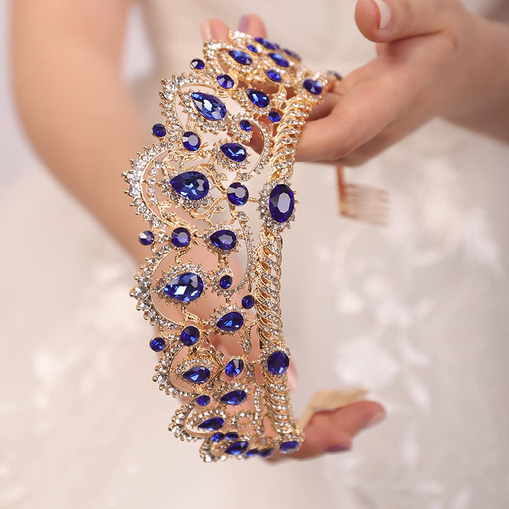 Amazon.com: Wekicici Rhinestone Wedding Tiara Charming Blue  display picture 2