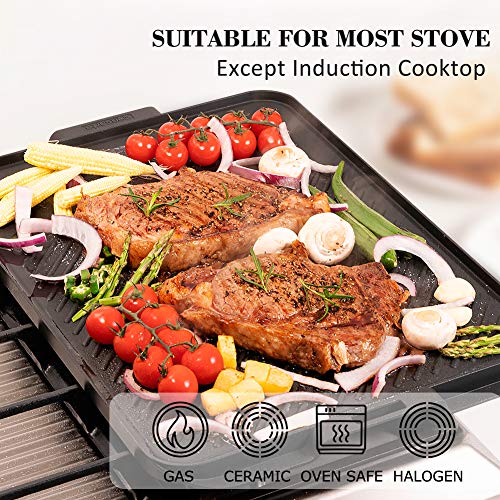 Sensarte Nonstick Grill Griddle Pan, 17.5 X 12.5 Inch Double Sided Reversible Stovetop Grill, Cast Aluminum Griddle Pan With Handle, Perfect For Gas Stovetop, Indoor/Outdoor Camping Bbq #TOP3