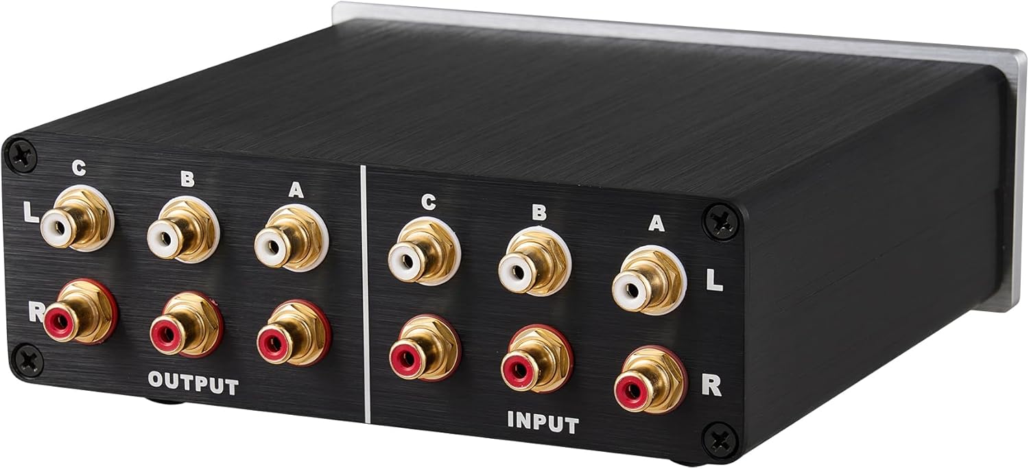 3 to 3 RCA Audio Source Signal Switch Box Manual Passive Audio Splitter 3 in 3 Out L/R Channel Stereo Lossless Selector Silver Plated Shielded Cable (RCA 0303)