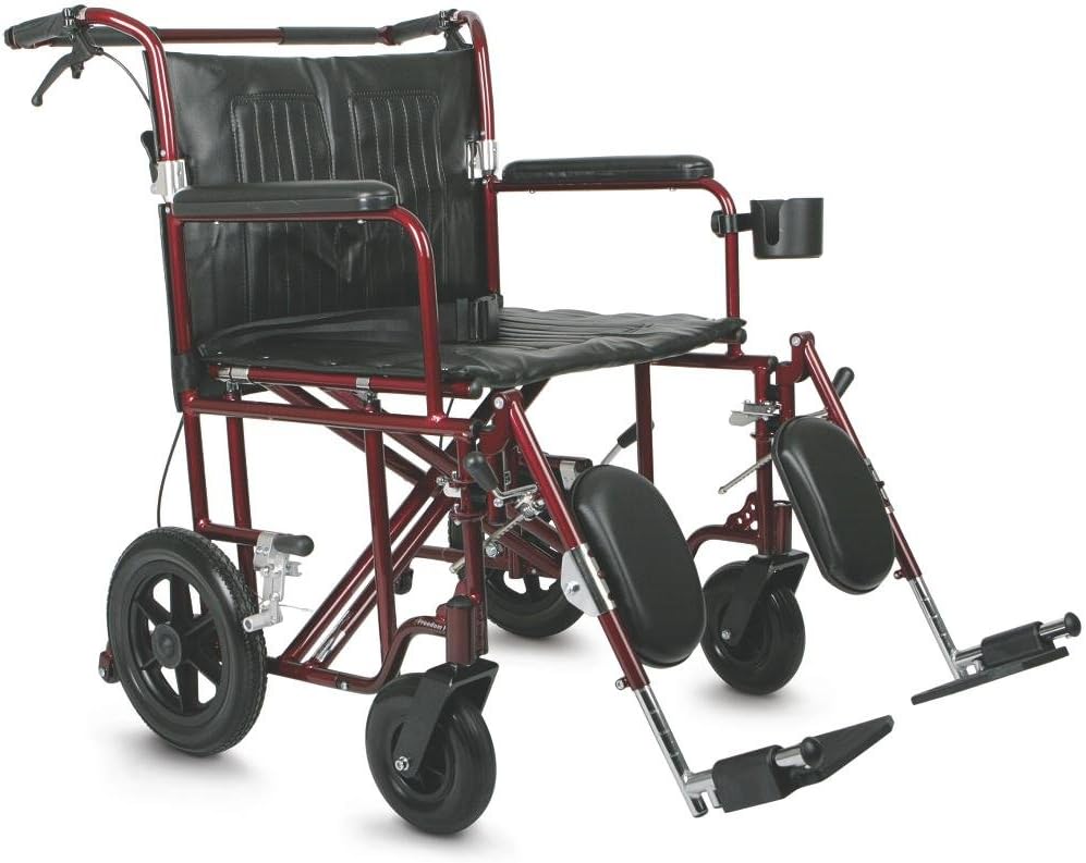 Medline Freedom Plus HeavyDuty ExtraWide Bariatric Transport Chair, 22" Wide Seat