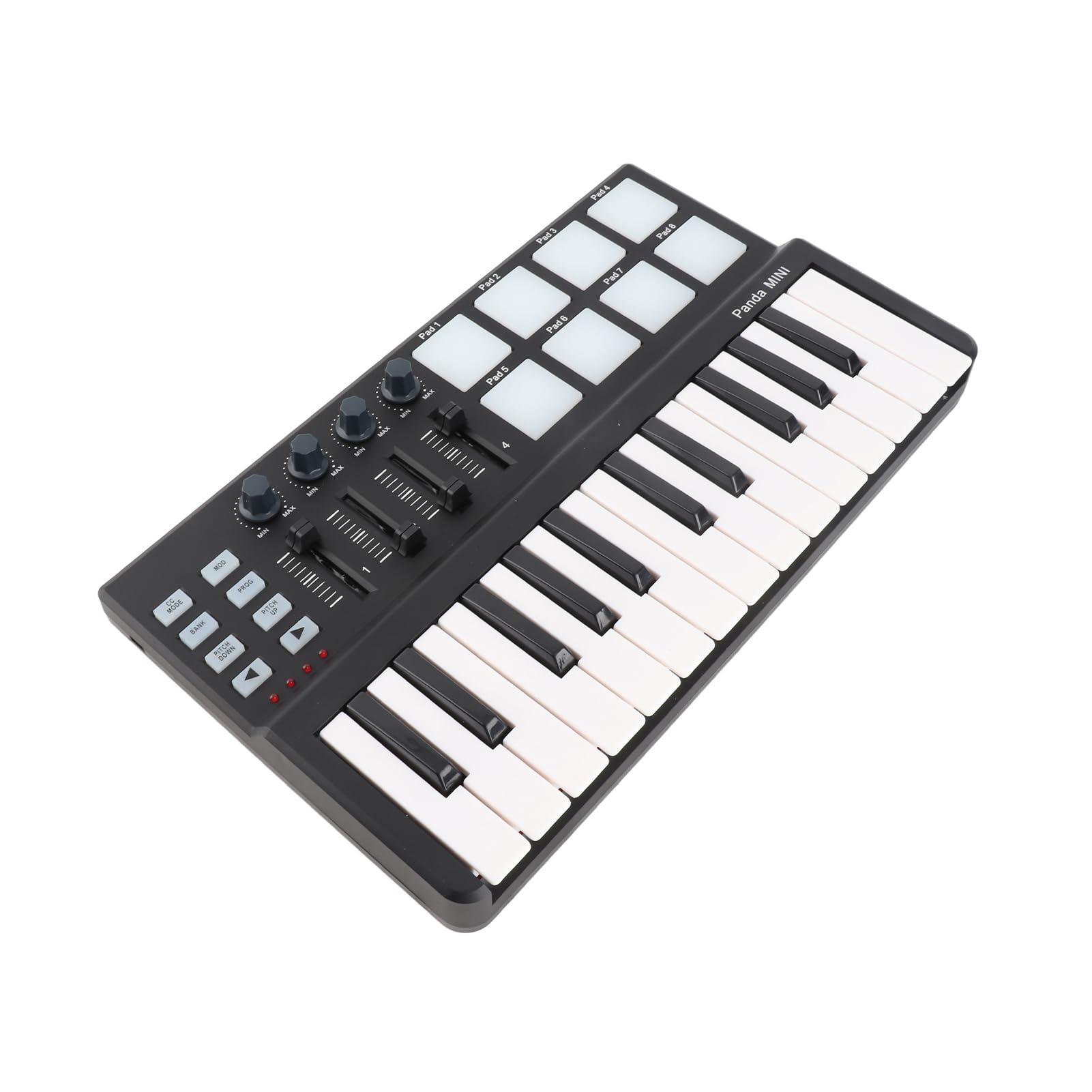 25-Tasten-USB-MIDI-Keyboard-Controller, 8 Hintergrundbeleuchtete Trigger-Pads, 4 Steuerknöpfe und 4 Schieberegler mit Anschlagdynamischen Tasten, Ideal für OS X und CAKEWALK-Musiksoftware