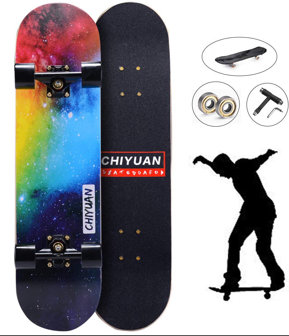 Skateboard Completo para Deportes Extremos y Exteriores Tabla de Juego de Trucos de diseño cóncavo de Doble Patada para niños/niñas/niños/jóvenes/Adultos