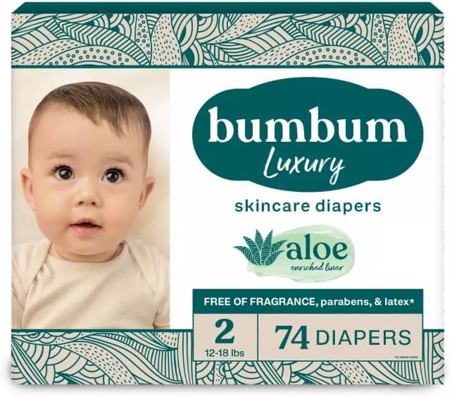 Single Pack Bum~Bum Luxury Skincare Disposable Diapers, Size 2, 74 Count