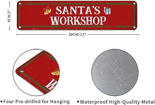 Vista 111 de Santa's Workshop North Pole Street Letreros personalizados de metal para exteriores, letrero de metal de bienvenida para Navidad, decoración