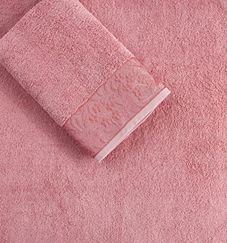 Halley Decorative Hand Towels Set, 4 Pack - Turkish Towel Set With Floral Pattern, Highly Absorbent & Fade Resistant Fabric, 100% Cotton - Pink #TOP3