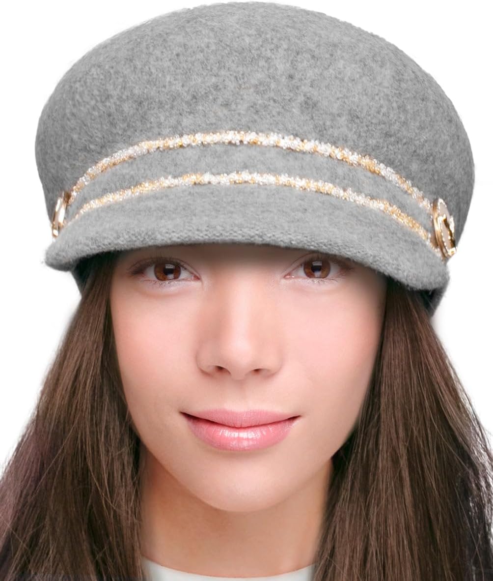 Dahlia Women's Chic Flower Newsboy Cap Hat Wool Blend - Dual Layer