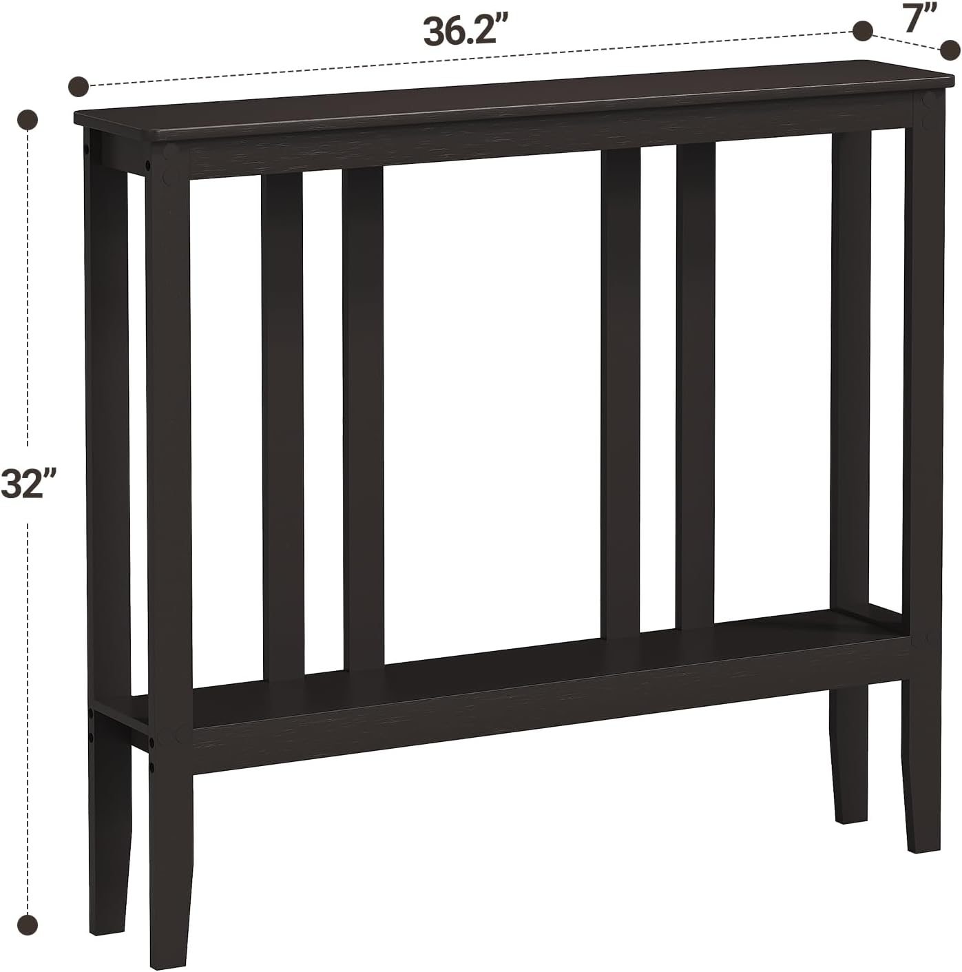 ELYKEN Bamboo Console Tables for Entryway, 36.2" Long 2 Tier Hallway Table Behind Couch, 7” Narrow Sofa Table for Entrance, Entry, Living Room, Brown