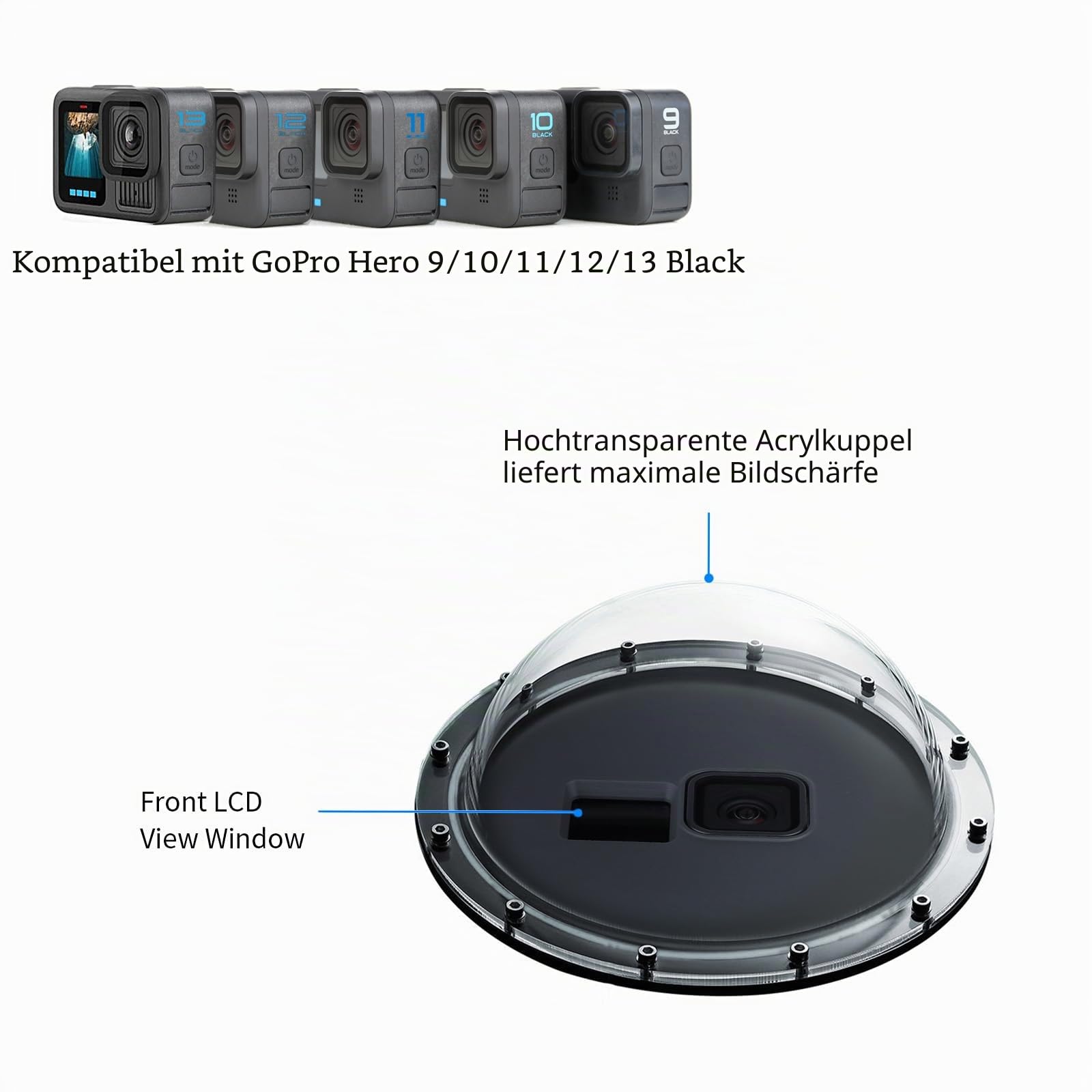 SOONSUN Dome Port für GoPro Hero 9-12 Schwarz, 45 M Wasserdicht, Fall