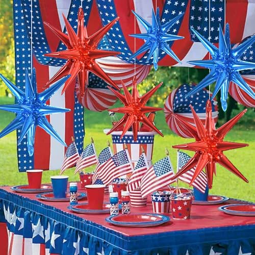 Image of TONIFUL 8 Pcs Star Balloons Blue Red Foil Explosion Balloon Party Decor | 2 Size Mylar Star Balloon for Hero Themed Kids Birthday Graduation Nautical Themed Baby Shower Patriotic Party Decorations