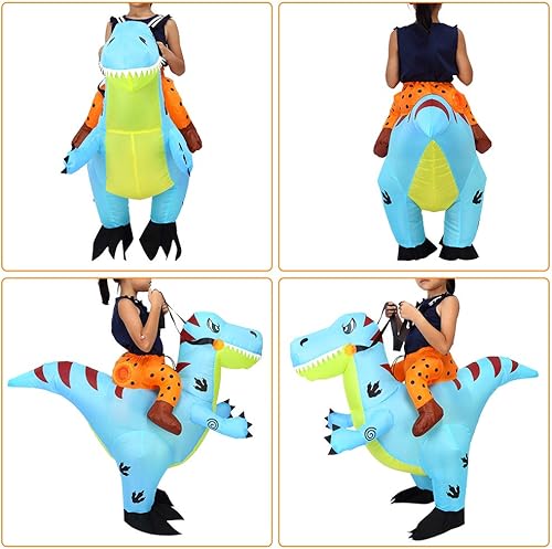 Miniatura 4 de Tackview Disfraz inflable de dinosaurio de Halloween para niños, disfraz inflable de dinosaurio para montar - azul - fiesta de Halloween cosplay