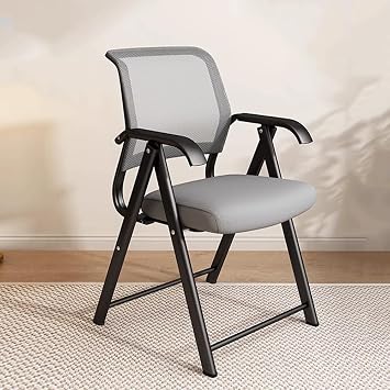 Portable Foldable Office Chair, Metal Folding Stool Chair With Handle, Collapsible Commercial Folding Chair Training Room Chair For Small SpacesGray