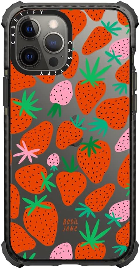 CASETiFY Ultra Impact Case for iPhone 12 Pro Max - Strawberries - Clear Black