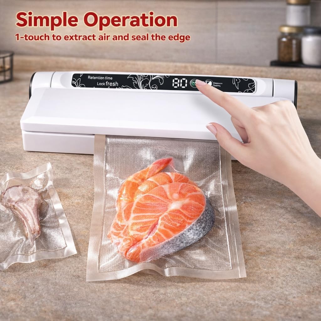 food vacuum sealer machine | 75kpa strong suction, dry/wet modes, digital countdown timer & 20 free bpa-free vacuum bags | compact & lightweight for home kitchen