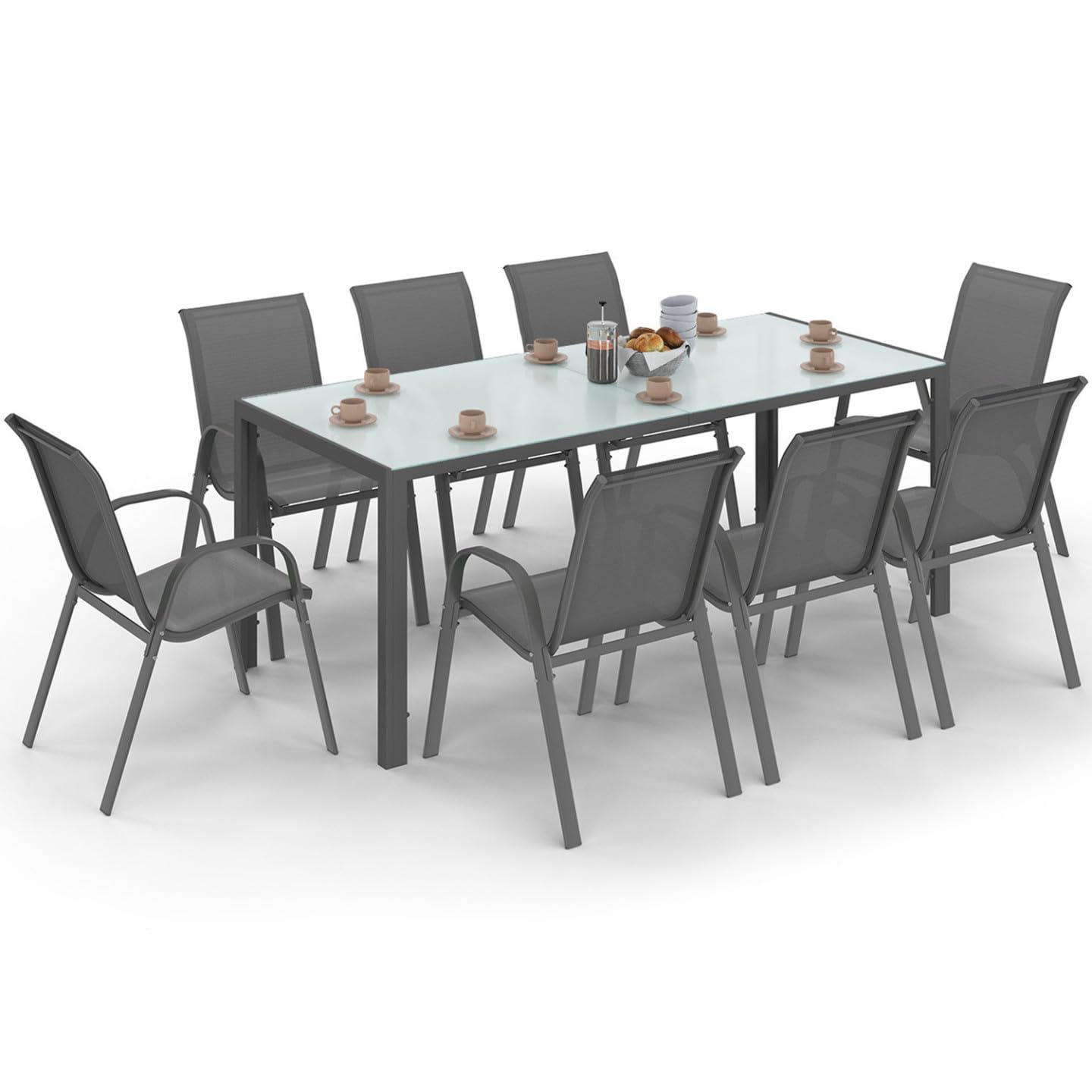 IDMarket - Salon de Jardin Madrid Table 190 cm 8 chaises empilables